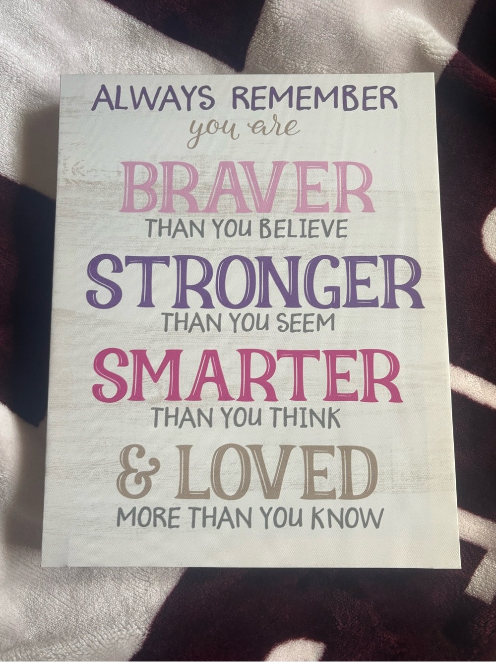 Wall Art Canvas  - Pink, Purple & Tan Text